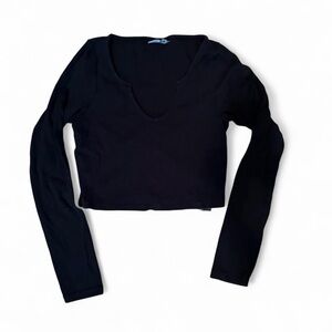 ASOS Black V-Neck Long Sleeve Crop Top